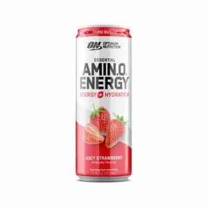 Optimum Nutrition ESSENTIAL AMIN.O. ENERGY+ Electrolytes Sparkling Juicy Strawberry 355ml * 12 Cans (12 Servings) Amino Energy Drink | 02359EBNQ