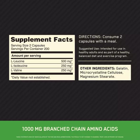 Optimum Nutrition BCAA 1000 400 Capsules (200 Servings) Bcaa 1000 | 34216FVXN