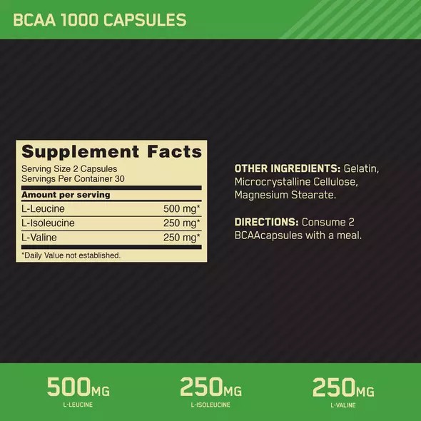 Optimum Nutrition BCAA 1000 60 Capsules (30 Servings) Bcaa 1000 | 67194GUCV