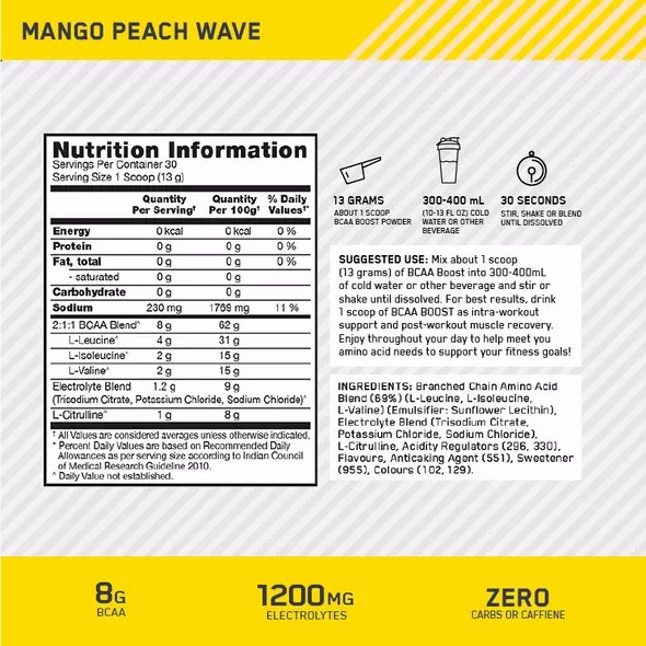 Optimum Nutrition BCAA Boost Mango Peach 30 Serves Boost Bcaa's | 72165NAWO