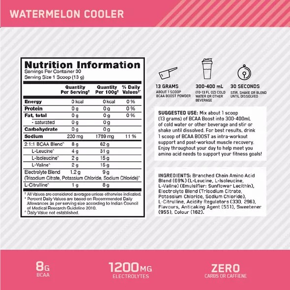 Optimum Nutrition BCAA Boost Watermelon 30 Serves Boost Bcaa's | 19863NDIC