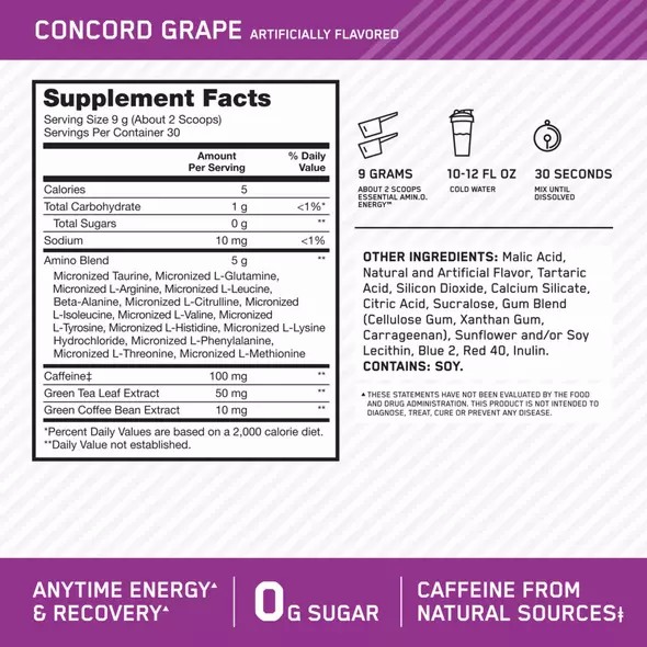 Optimum Nutrition ESSENTIAL AMIN.O. ENERGY® Concord Grape 1.29 lb - Notify me Amino Energy Powder | 70136BILT