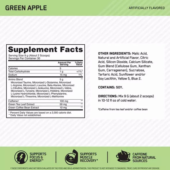 Optimum Nutrition ESSENTIAL AMIN.O. ENERGY® Green Apple 0.6 lb (30 Servings) Amino Energy Powder | 76928QSOZ