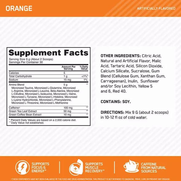 Optimum Nutrition ESSENTIAL AMIN.O. ENERGY® Orange 1.29 lb (65 Servings) Amino Energy Powder | 69837JARF