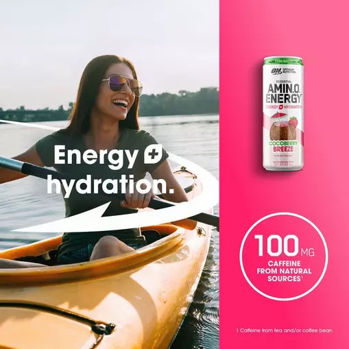 Optimum Nutrition ESSENTIAL AMIN.O. ENERGY+ Electrolytes Sparkling *new* Cocoberry Breeze 355ml * 12 Cans (12 Servings) Amino Energy Drink | 30176GXDA