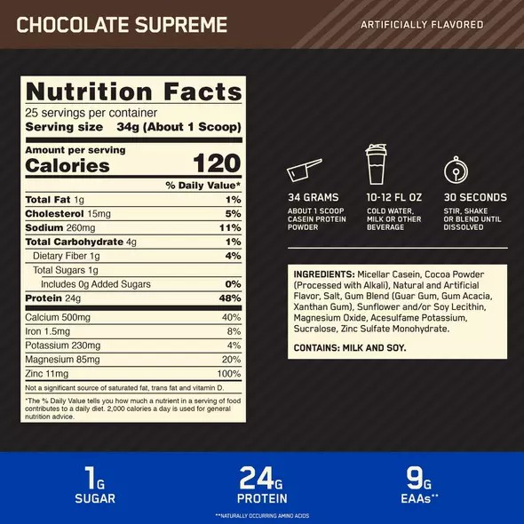 Optimum Nutrition GOLD STANDARD® 100% Casein Chocolate Supreme 2 lb (25 Servings) Protein Powder | 74320EQOR