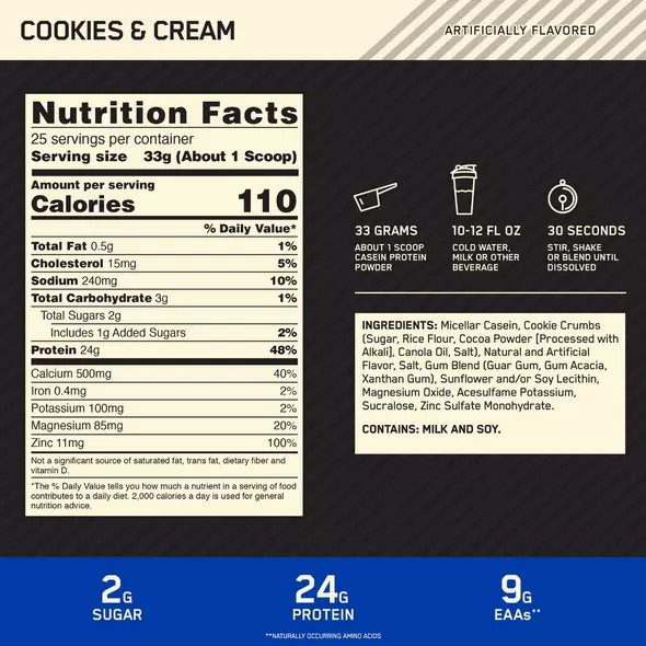 Optimum Nutrition GOLD STANDARD® 100% Casein Cookies & Cream 4 lb (53 Servings) Protein Powder | 53142TLPV