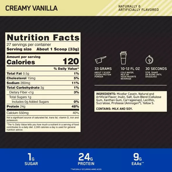 Optimum Nutrition GOLD STANDARD® 100% Casein Creamy Vanilla 4 lb (53 Servings) Protein Powder | 04721XPEK