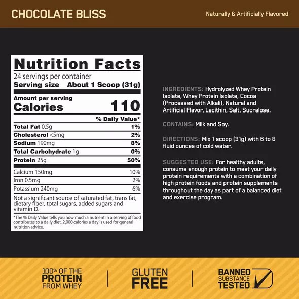 Optimum Nutrition GOLD STANDARD® 100% Isolate Chocolate Bliss 3 lb (44 Servings) Protein Powder | 51986YUCF
