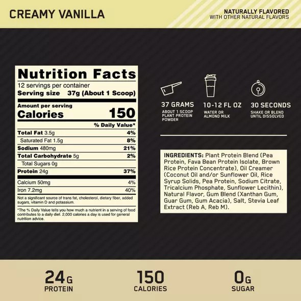 Optimum Nutrition GOLD STANDARD® 100% Plant Creamy Vanilla 0.98 lb (12 Servings) Plant Protein | 74195TXLE