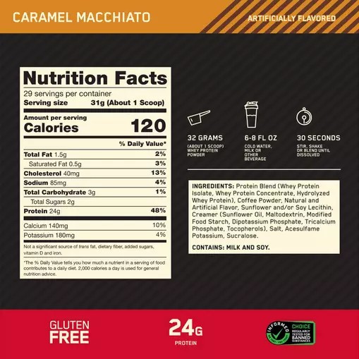 Optimum Nutrition GOLD STANDARD 100% WHEY™ *new* Caramel Macchiato 2 lb (28 Servings) Whey Protein Powder | 82957TWSG