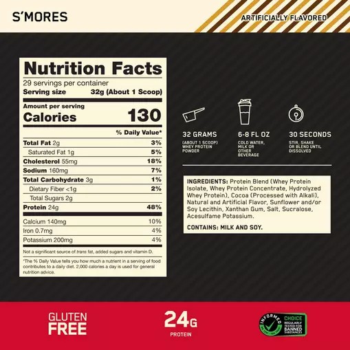 Optimum Nutrition GOLD STANDARD 100% WHEY™ *new* S'mores 2 lb (28 Servings) Whey Protein Powder | 34109OAPR