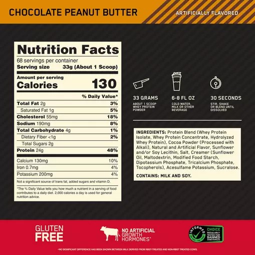 Optimum Nutrition GOLD STANDARD 100% WHEY™ Chocolate Peanut Butter 1.5 lb (22 Servings) Whey Protein Powder | 76384ZMQJ