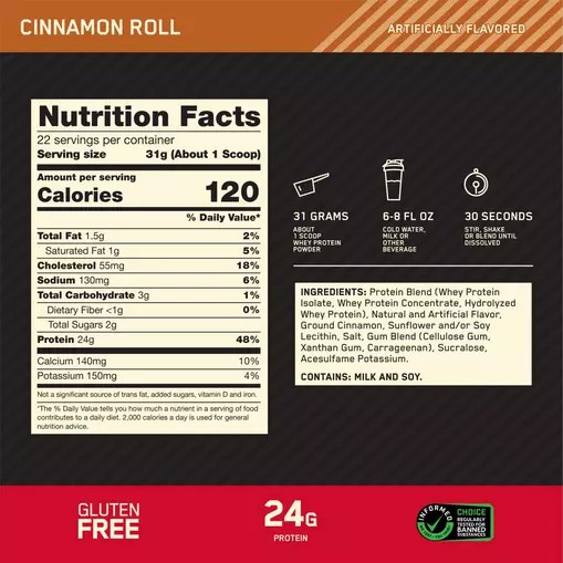Optimum Nutrition GOLD STANDARD 100% WHEY™ Cinnamon Roll 1.5 lb (22 Servings) Whey Protein Powder | 96735ZVBM