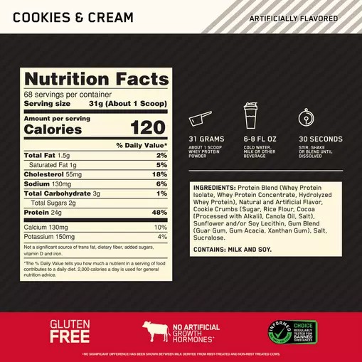 Optimum Nutrition GOLD STANDARD 100% WHEY™ Cookies & Cream 5 lb (68 Servings) Whey Protein Powder | 53876TFUS