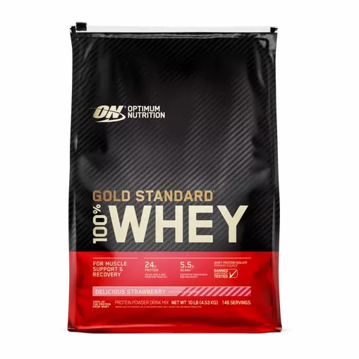 Optimum Nutrition GOLD STANDARD 100% WHEY™ Delicious Strawberry 10 lb (146 Servings) Whey Protein Powder | 79318KIPL