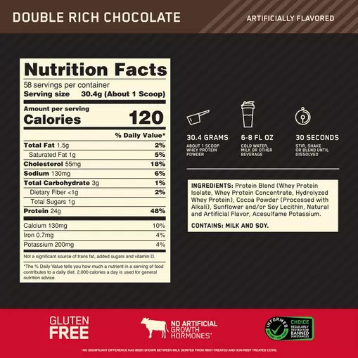 Optimum Nutrition GOLD STANDARD 100% WHEY™ Double Rich Chocolate 4 lb (58 Servings) Whey Protein Powder | 75069FBYR
