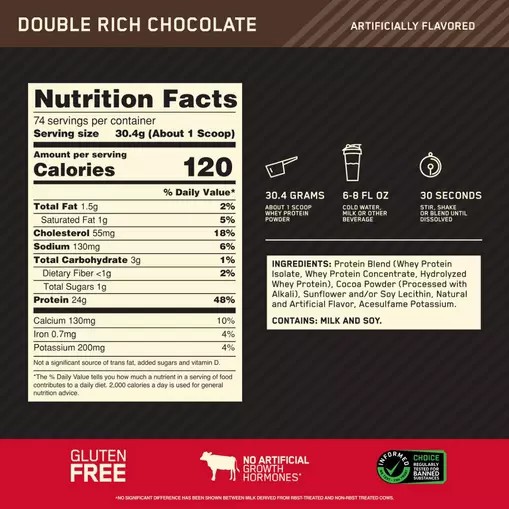 Optimum Nutrition GOLD STANDARD 100% WHEY™ Double Rich Chocolate 5 lb (74 Servings) Whey Protein Powder | 76259EAWZ