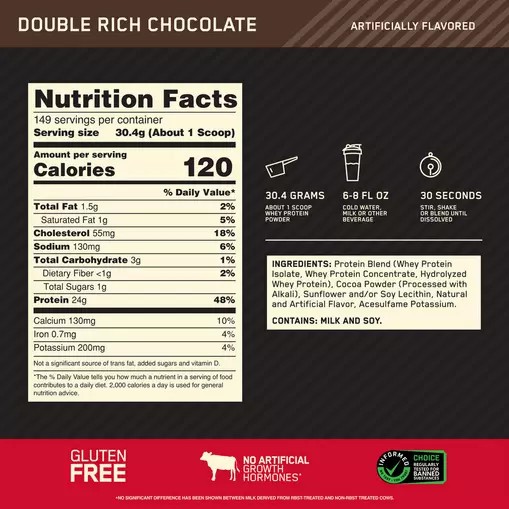 Optimum Nutrition GOLD STANDARD 100% WHEY™ Double Rich Chocolate 10 lb (149 Servings) Whey Protein Powder | 24918SWNR