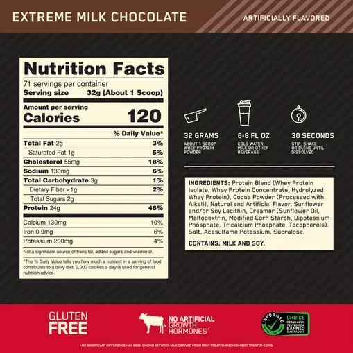 Optimum Nutrition GOLD STANDARD 100% WHEY™ Extreme Milk Chocolate 5 lb (71 Servings) Whey Protein Powder | 73921ZPSN