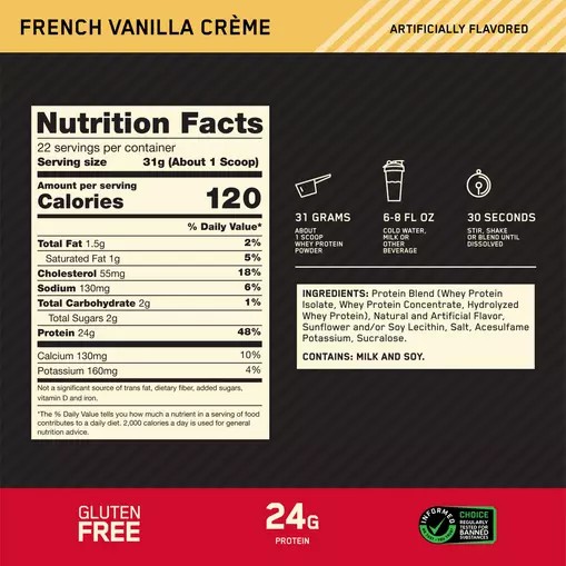 Optimum Nutrition GOLD STANDARD 100% WHEY™ French Vanilla Creme 1.5 lb (22 Servings) Whey Protein Powder | 98523VLCQ