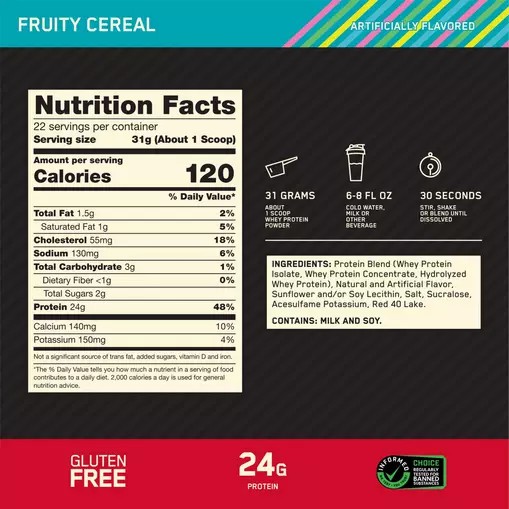 Optimum Nutrition GOLD STANDARD 100% WHEY™ Fruity Cereal 1.5 lb (22 Servings) Whey Protein Powder | 91652HCLY