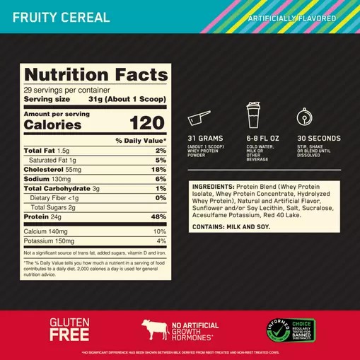 Optimum Nutrition GOLD STANDARD 100% WHEY™ Fruity Cereal 2 lb (29 Servings) Whey Protein Powder | 13247PZWV