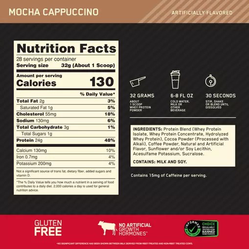 Optimum Nutrition GOLD STANDARD 100% WHEY™ Mocha Cappuccino 2 lb (28 Servings) Whey Protein Powder | 17039WHDB