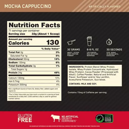 Optimum Nutrition GOLD STANDARD 100% WHEY™ Mocha Cappuccino 5 lb (71 Servings) Whey Protein Powder | 35267RDBI