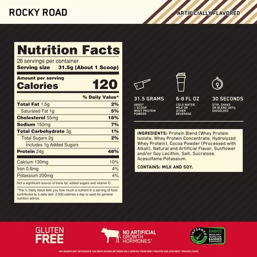 Optimum Nutrition GOLD STANDARD 100% WHEY™ Rocky Road 2 lb (28 Servings) Whey Protein Powder | 35018NKRJ