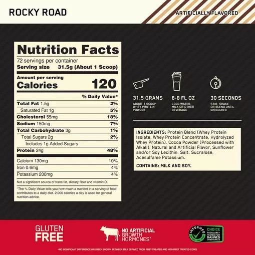 Optimum Nutrition GOLD STANDARD 100% WHEY™ Rocky Road 5 lb (72 Servings) Whey Protein Powder | 07189ZXFJ