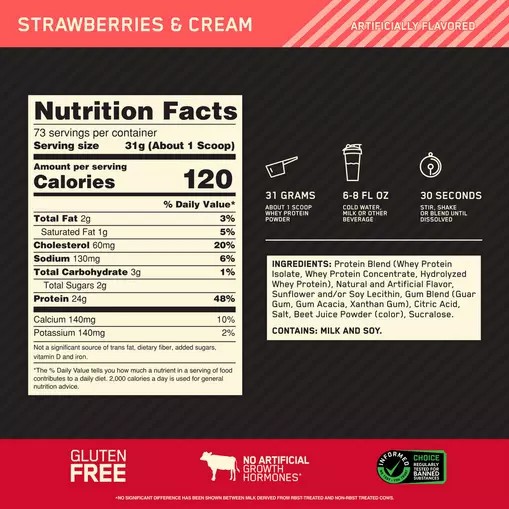 Optimum Nutrition GOLD STANDARD 100% WHEY™ Strawberries & Cream 5 lb (73 Servings) Whey Protein Powder | 67413BDNF