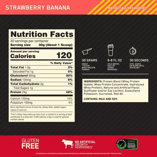 Optimum Nutrition GOLD STANDARD 100% WHEY™ Strawberry Banana 2 lb (30 Servings) Whey Protein Powder | 57634AHXR