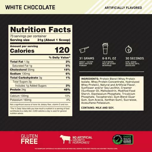 Optimum Nutrition GOLD STANDARD 100% WHEY™ White Chocolate 5 lb (73 Servings) Whey Protein Powder | 31497NRAM