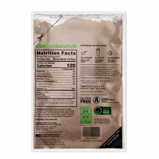 Optimum Nutrition GOLD STANDARD 100% WHEY™ Recyclable Refill Bag Double Rich Chocolate 2 lb (29 Servings) Whey Protein Powder | 60381UJMV
