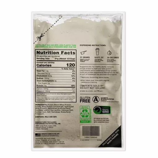 Optimum Nutrition GOLD STANDARD 100% WHEY™ Recyclable Refill Bag Vanilla Ice Cream 2 lb (29 Servings) Whey Protein Powder | 28364ULNX