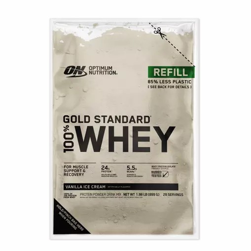 Optimum Nutrition GOLD STANDARD 100% WHEY™ Recyclable Refill Bag Vanilla Ice Cream 2 lb (29 Servings) Whey Protein Powder | 28364ULNX