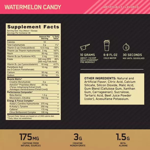 Optimum Nutrition GOLD STANDARD® Pre-Workout Watermelon 0.66 lb (30 Servings) Gold Standard Pre Workout | 46058QGNM
