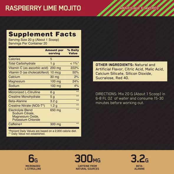 Optimum Nutrition GOLD STANDARD® Pre Advanced Raspberry Lime Mojito 0.88 lb (20 Servings) Gold Standard Pre Workout Advanced | 60941FQYN