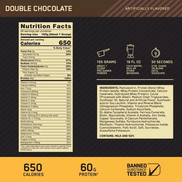 Optimum Nutrition GOLD STANDARD® Pro Gainer Double Chocolate 10.19 lb (28 Servings) Gold Standard Pro Gainer | 87216JSDY