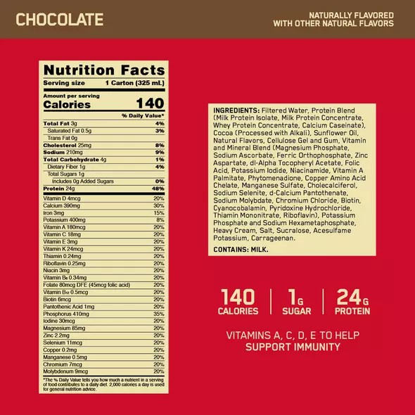 Optimum Nutrition GOLD STANDARD® Ready To Drink Protein Shake Chocolate 12 Cartons (12 Servings) Protein Shake | 74290HISW