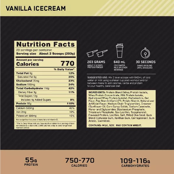 Optimum Nutrition Gold Standard Gainer Vanilla 4.67kg Gold Standard Gainer | 65907WEZO