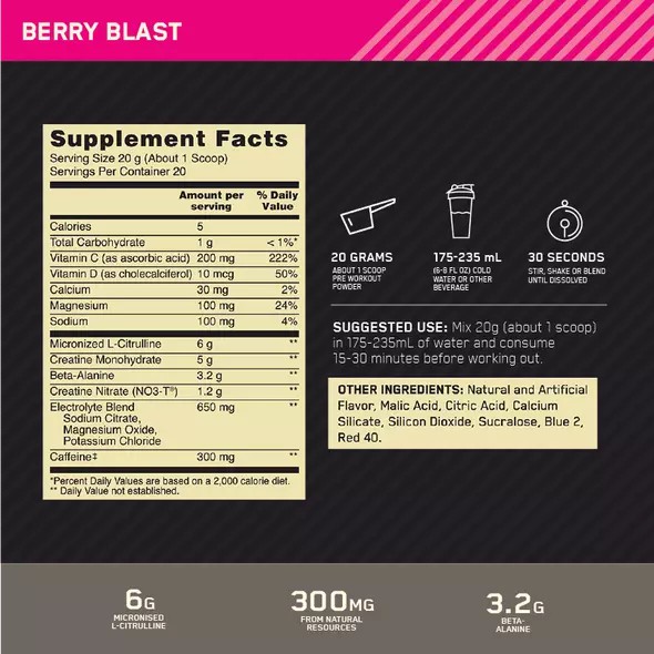 Optimum Nutrition Gold Standard Pre Advanced Berry Blast 20 Serves Gold Standard Pre Workout Advanced | 26307DBKX