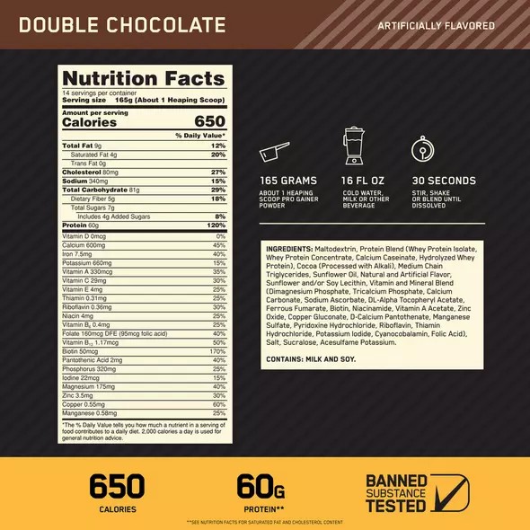 Optimum Nutrition Gold Standard Pro Gainer Chocolate 2.27kg Gold Standard Pro Gainer | 32487BKTA
