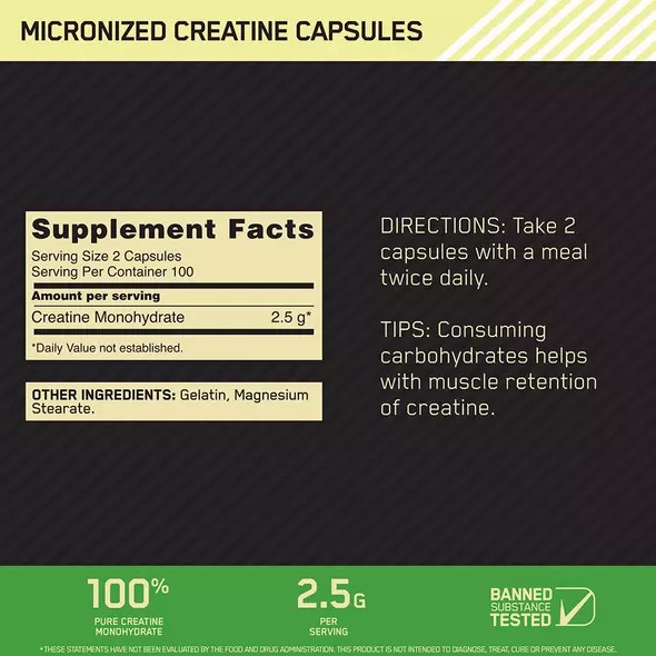 Optimum Nutrition Micronized Creatine Capsules 200 Capsules (100 Servings) Creatine Capsules | 08495FOPQ