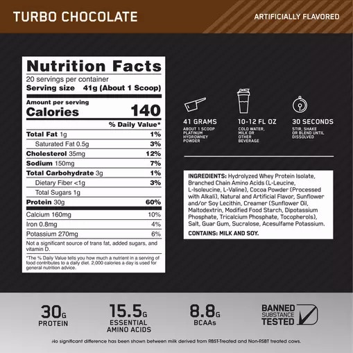 Optimum Nutrition PLATINUM HYDROWHEY™ Turbo Chocolate 1.8 lb - Notify me Whey Protein Powder | 57324CVUE