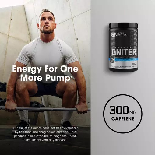 Optimum Nutrition Platinum Igniter Blue Raspberry Freeze 0.84 lb (20 Servings) Protein Powder | 05672ECGF