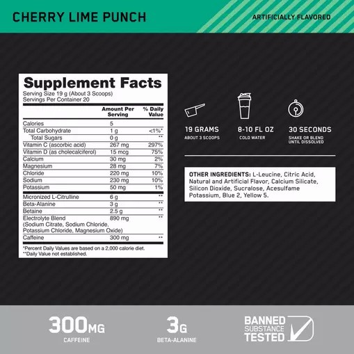 Optimum Nutrition Platinum Igniter Cherry Lime Punch 0.84 lb (20 Servings) Protein Powder | 42956CIKH