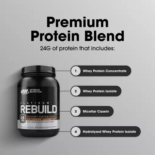 Optimum Nutrition Platinum Rebuild Dark Chocolate 1.67 lb (20 Servings) Protein Powder | 42078SXZL